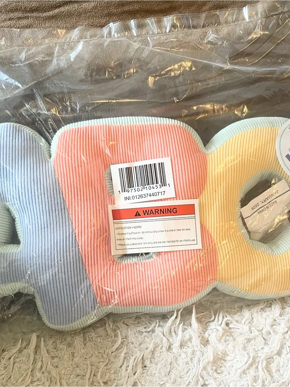BNWT Plush ABC Letter Pillows - Blue, Coral, Yellow